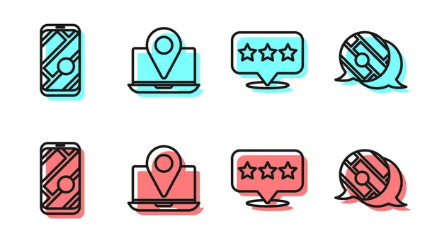 Stel Lijn Kaartwijzer Met Ster Kaartnavigatie Laptop Met Locatiemarkering Infographic — Stockvector