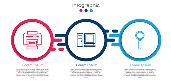 Set Line Printer Computer Monitor Magnifying Glass Business Infographic Template — Stock Vector