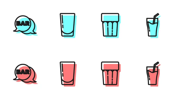 设置线玻璃与水 街道标牌酒吧 果汁图标 — 图库矢量图片