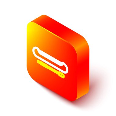 Isometric hattı kano ve kürek simgesi beyaz arkaplanda izole edildi. Balıkçılık ve turizm için kano. Açık hava aktiviteleri. Turuncu kare düğme. Vektör İllüstrasyonu.