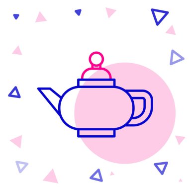 Geleneksel Çin çay seremonisi ikonu beyaz arka planda izole edildi. Fincanlı çaydanlık. Renkli taslak konsepti. Vektör İllüstrasyonu.