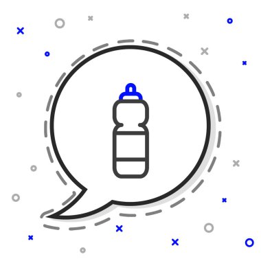 Beyaz arkaplanda çizgi fitness sallama simgesi izole edildi. Su ve protein kokteylleri için kapaklı spor karıştırıcı şişesi. Renkli taslak konsepti. Vektör İllüstrasyonu.