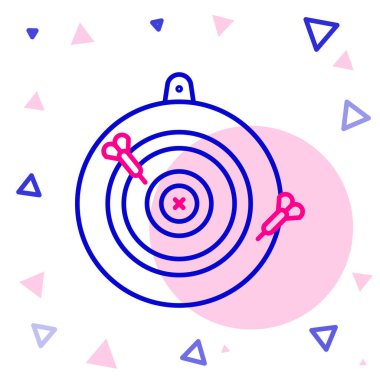 Klasik dart tahtası ve ok simgesi beyaz arkaplanda izole edildi. Dartboard işareti. Oyun konsepti. Renkli taslak konsepti. Vektör İllüstrasyonu.