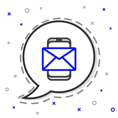 Cep telefonu ve zarf, yeni mesaj, beyaz arkaplanda izole edilmiş posta simgesi. E-posta bültenleri, başlıklar, blog yazıları için kullanım. Renkli taslak konsepti. Vektör İllüstrasyonu.