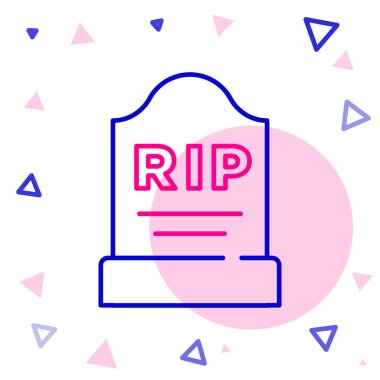 Üzerinde RIP yazılı çizgi Tombstone simgesi beyaz arkaplanda izole edilmiş. Mezar ikonu. Renkli taslak konsepti. Vektör.