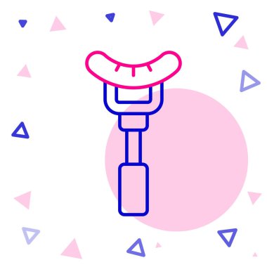 Çatal simgesindeki çizgi sosisi beyaz arkaplanda izole edilmiş. Izgara sosis ve aroma işareti. Renkli taslak konsepti. Vektör.