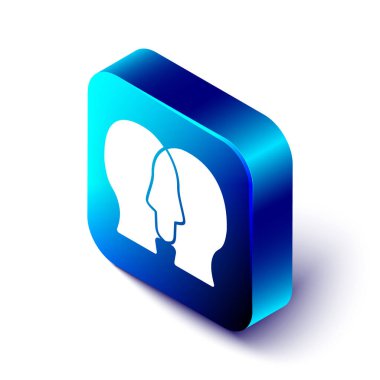 Beyaz arka planda izole edilmiş Isometric Bipolar Bozukluk simgesi. Mavi kare düğme. Vektör.