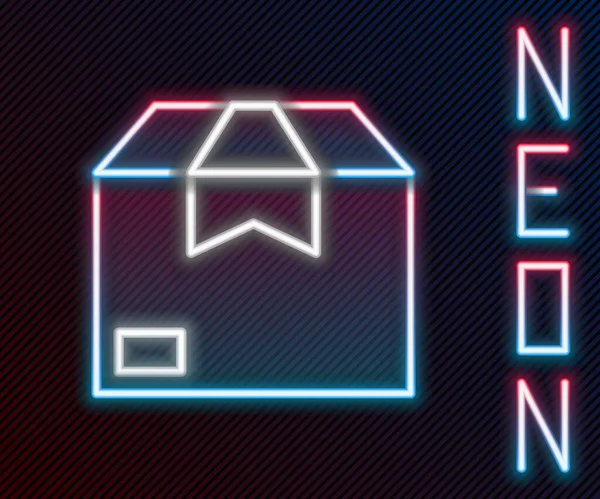 Zářící Neonová Čára Kartónová Krabice Ikona Izolované Černém Pozadí Krabice — Stockový vektor