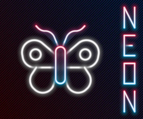 Linea Neon Incandescente Icona Butterfly Isolata Sfondo Nero Concetto Contorno — Vettoriale Stock