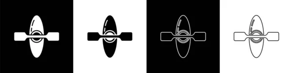 Conjunto Kayak Icono Paleta Aislado Sobre Fondo Blanco Negro Kayak — Vector de stock