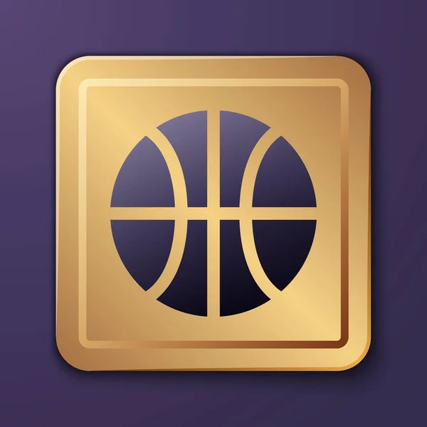 Fialový Basketbal Ikona Izolované Fialovém Pozadí Sportovní Symbol Zlatý Knoflík — Stockový vektor