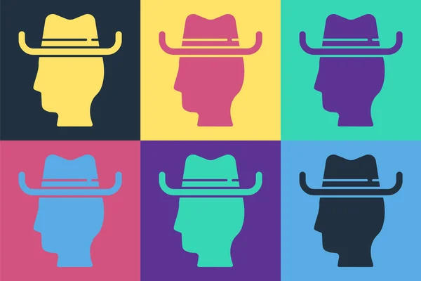 Pop Art Cowboy Ikona Izolowane Tle Koloru Wektor — Wektor stockowy