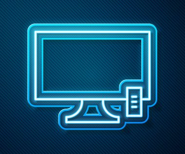 Parlayan neon hattı Akıllı TV simgesi mavi arkaplanda izole edildi. Televizyon tabelası. Vektör İllüstrasyonu.