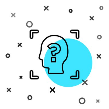 Beyaz arkaplanda siyah çizgi yüz tanıma simgesi izole edildi. Yüz tanımlama simgesi. Yüz tanıma. Siber güvenlik kavramı. Rastgele dinamik şekiller. Vektör.