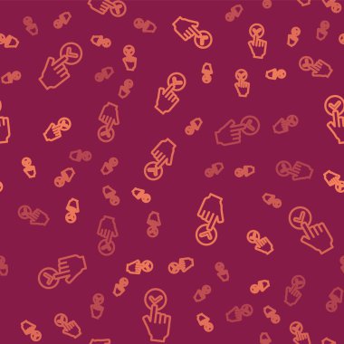 Brown Line Online sipariş veriyor ve fast food dağıtım ikonu kırmızı arka planda izole edilmiş. Burger tabelası. Vektör.