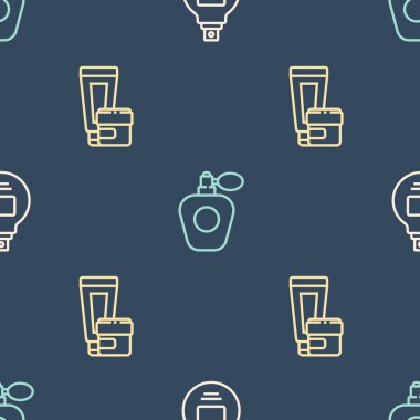 Parfüm, krem ya da losyon kozmetik tüpünü kusursuz desene ayarlayın. Vektör.