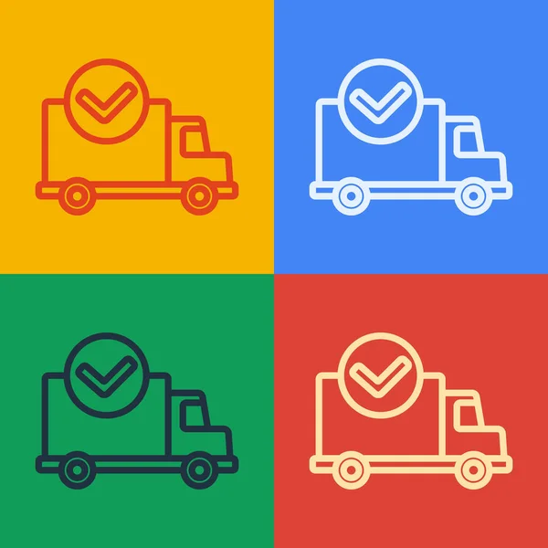 Pop Art Line Camion Livraison Avec Coche Icône Isolé Sur — Image vectorielle