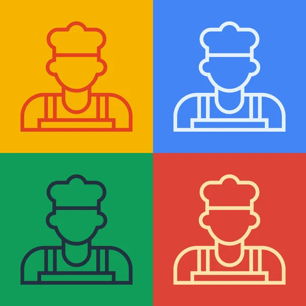 Pop Art Linie Cook Symbol Isoliert Auf Farbigem Hintergrund Chef — Stockvektor