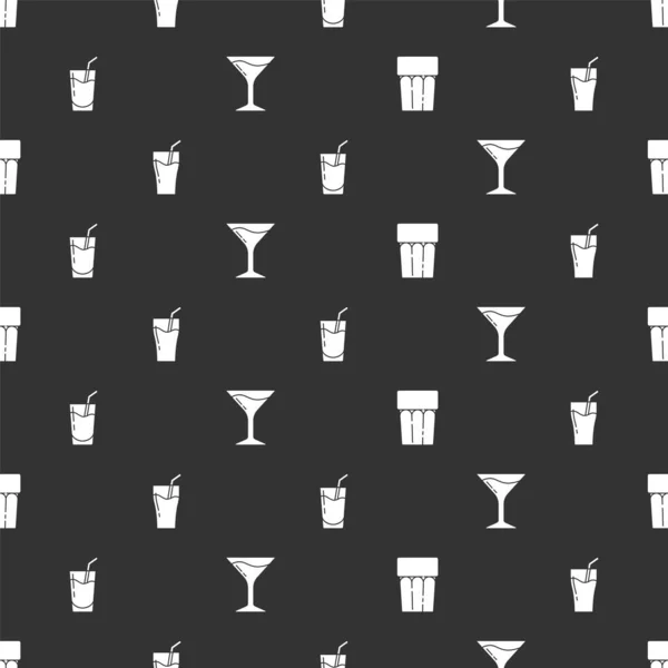 Set Glass Water Juice Cocktail Martini Glass Seamless Pattern Vector — Stock Vector