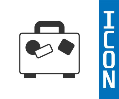 Seyahat simgesi için gri bavul beyaz arkaplanda izole edildi. Seyahat bagaj tabelası. Seyahat bagaj ikonu. Vektör.