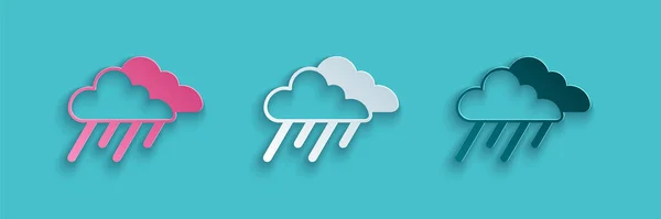 Papiergeschnittene Wolke Mit Regensymbol Auf Blauem Hintergrund Regenwolken Mit Regentropfen — Stockvektor