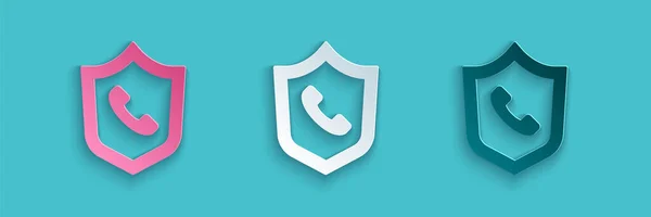Corte Papel Telefone Horas Ícone Suporte Isolado Fundo Azul Call —  Vetores de Stock