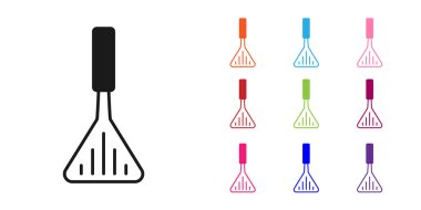 Siyah Barbekü spatula simgesi beyaz arkaplanda izole edildi. Mutfak spatula ikonu. Barbekü spatula işareti. Barbekü ve ızgara aleti. Simgeleri renklendirin. Vektör.