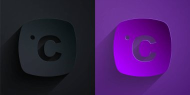 Kağıt kesiği Celsius simgesi, mor arka planda siyah üzerine izole edilmiş. Kağıt sanatı tarzı. Vektör.