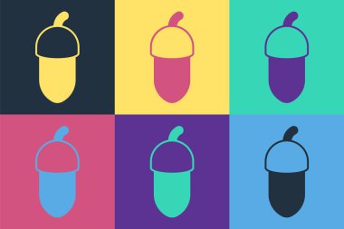 Popüler sanat meşe palamudu renkli arkaplanda izole edilmiş. Vektör.