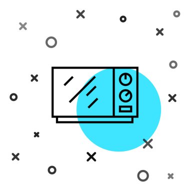 Beyaz zemin üzerinde siyah çizgi mikrodalga fırın ikonu izole edildi. Ev aletleri simgesi. Rastgele dinamik şekiller. Vektör.