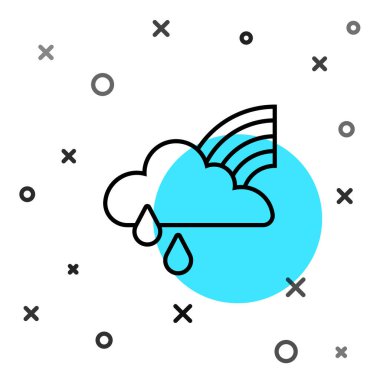 Beyaz arka planda izole edilmiş bulut ve yağmur ikonu olan siyah çizgi gökkuşağı. Rastgele dinamik şekiller. Vektör.