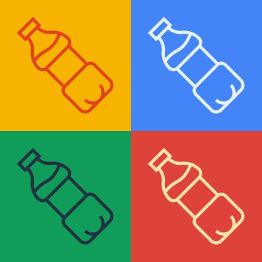 Popüler sanat eseri şişe ikonu renk arkaplanında izole edilmiş. Soda su içme tabelası. Vektör.