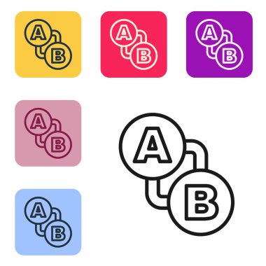 Siyah çizgi rota simgesi beyaz arkaplanda izole edildi. Harita işaretçisi işareti. Yol ya da yol kavramı. GPS navigatörü. Renkli kare düğmelerle simgeleri ayarla. Vektör.