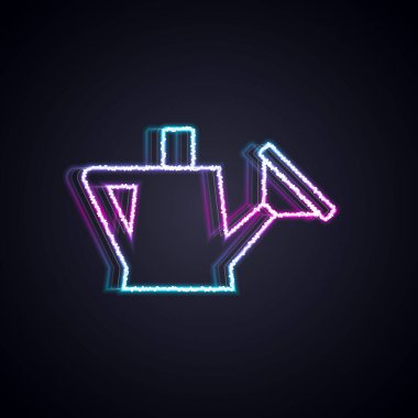 Parlayan neon hattı, siyah arkaplanda izole edilmiş bir konserve kutusu simgesi. Sulama sembolü. Vektör.