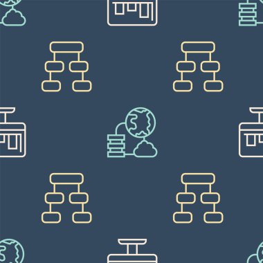 Grafik grafiği, hiyerarşi organogramı ve Ağ bulut bağlantısını kusursuz desen üzerine ayarla. Vektör