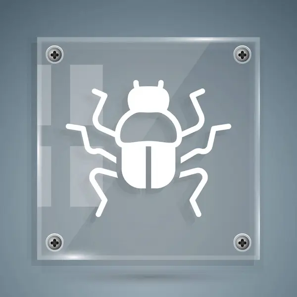 Witte Kever Bug Pictogram Geïsoleerd Grijze Achtergrond Vierkante Glazen Panelen — Stockvector