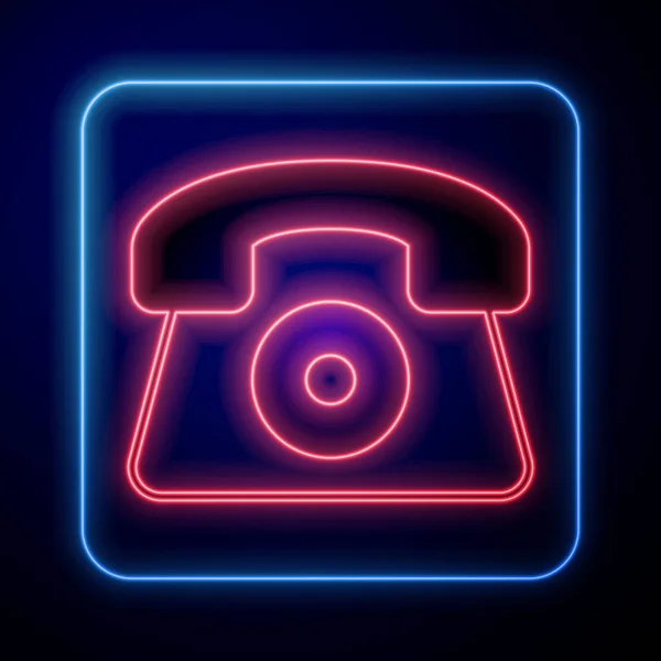 Parlayan Neon Telefon Saat Destek Ikonu Siyah Arkaplanda Izole Edildi — Stok Vektör