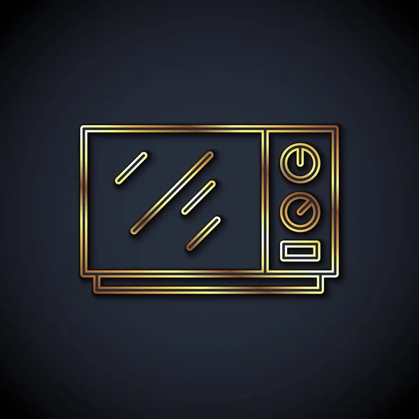 Gold Line Mikrowellenherd Symbol Isoliert Auf Schwarzem Hintergrund Hausgeräte Symbol — Stockvektor