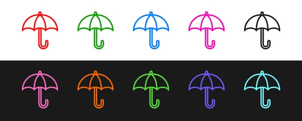 Set Line Klassisch Elegant Geöffnetes Schirm Symbol Isoliert Auf Schwarzem — Stockvektor