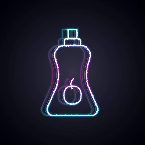 Linea Neon Luminosa Icona Della Bottiglia Salsa Isolata Sfondo Nero — Vettoriale Stock