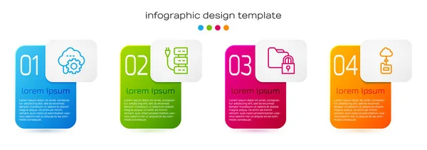 Stel Lijn Cloud Technologie Data Overdracht Server Map Vergrendelen Bedrijfsinfographic — Stockvector