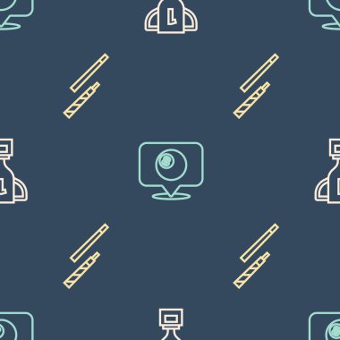 Çizgi ödül kupası, bilardo ıstakası ve bilardo topuyla kusursuz desenli konum. Vektör