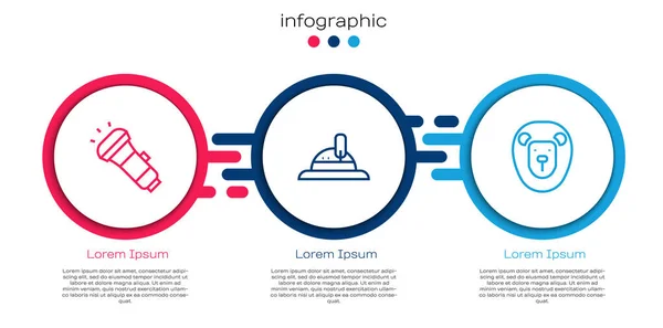 Set Linterna Línea Sombrero Cazador León Salvaje Plantilla Infografía Empresarial — Vector de stock