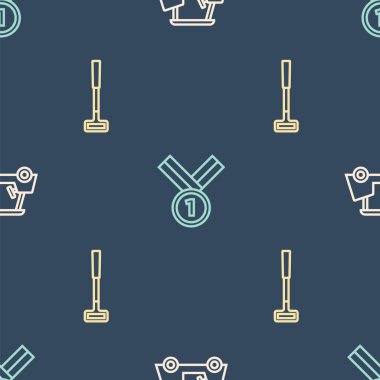 Golf arabası, golf sopası ve madalyalı golfü kusursuz bir şekilde ayarla. Vektör