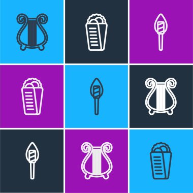 Antik Lir, Meşale Ateşi ve Gyros Pita Yunan ikonu. Vektör