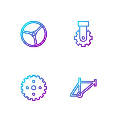 Hat, bisiklet iskeleti, sproket kolu, tekerlek ve Derailleur bisiklet arka. Renk simgeleri. Vektör