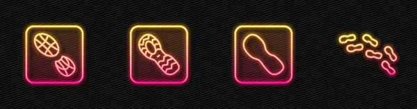 Imposta Linea Impronte Umane Scarpe Icona Luminosa Neon Vettore — Vettoriale Stock