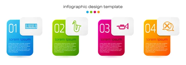 Set Line Muzieksynthesizer Muziekinstrumentensaxofoon Trompet Drumstokken Bedrijfsinfographic Sjabloon Vector — Stockvector