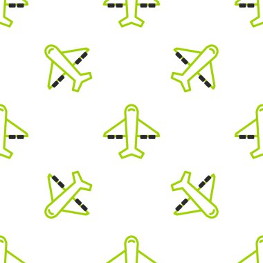 Çizgi düzlemi simgesi beyaz arkaplanda izole edilmiş kusursuz desen. Uçan uçak ikonu. Uçak tabelası. Vektör İllüstrasyonu.