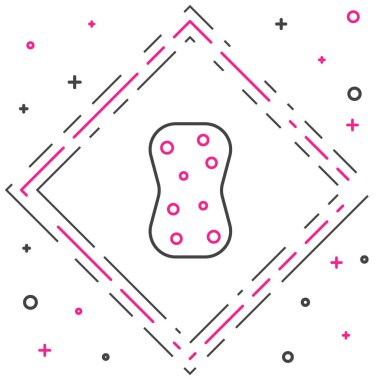 Beyaz arkaplanda baloncuklu çizgi süngeri izole edildi. Bulaşık yıkamak için bir tutam Bast. Temizlik servisi logosu. Renkli taslak konsepti. Vektör İllüstrasyonu.